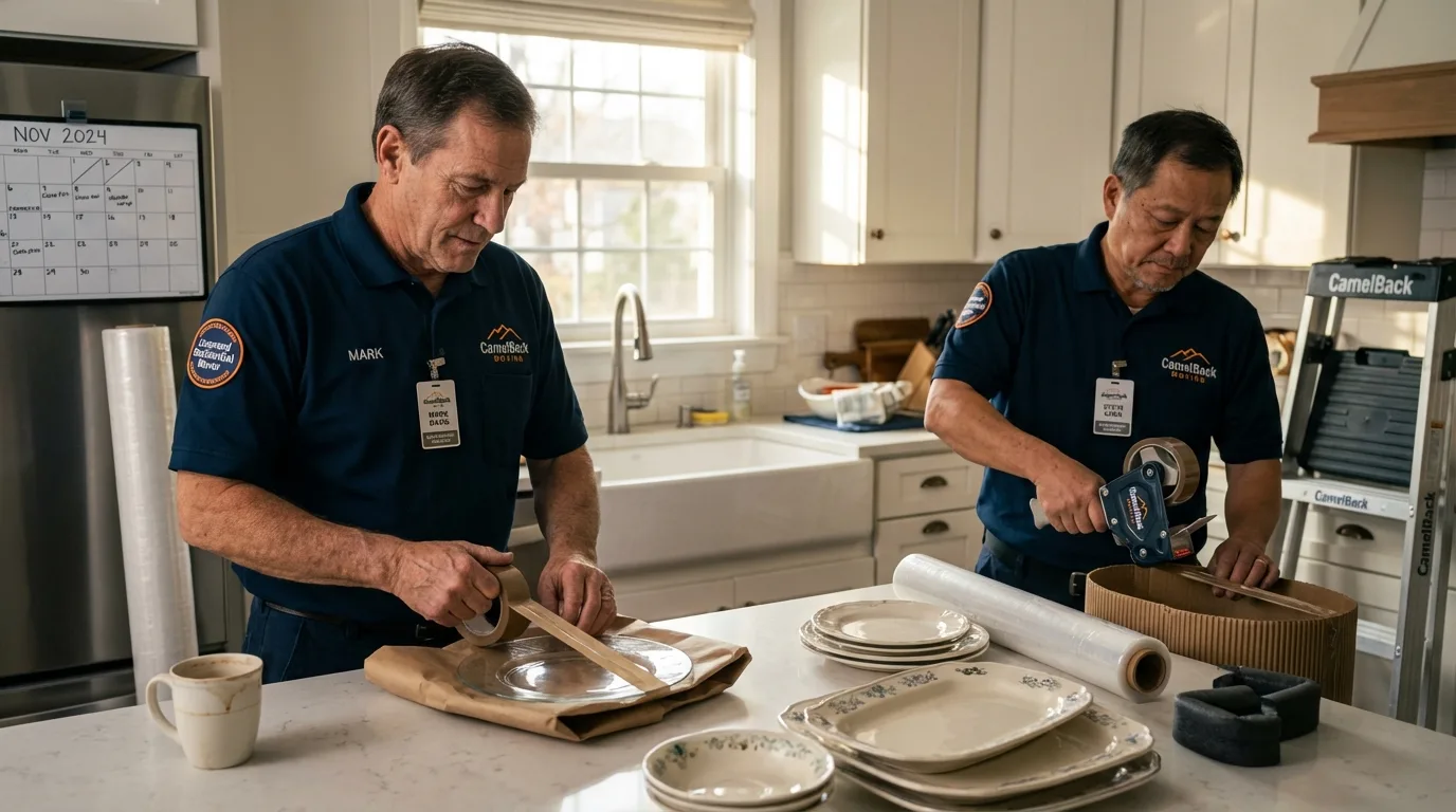 Professional crew packing kitchen dishware in Erwin, NC